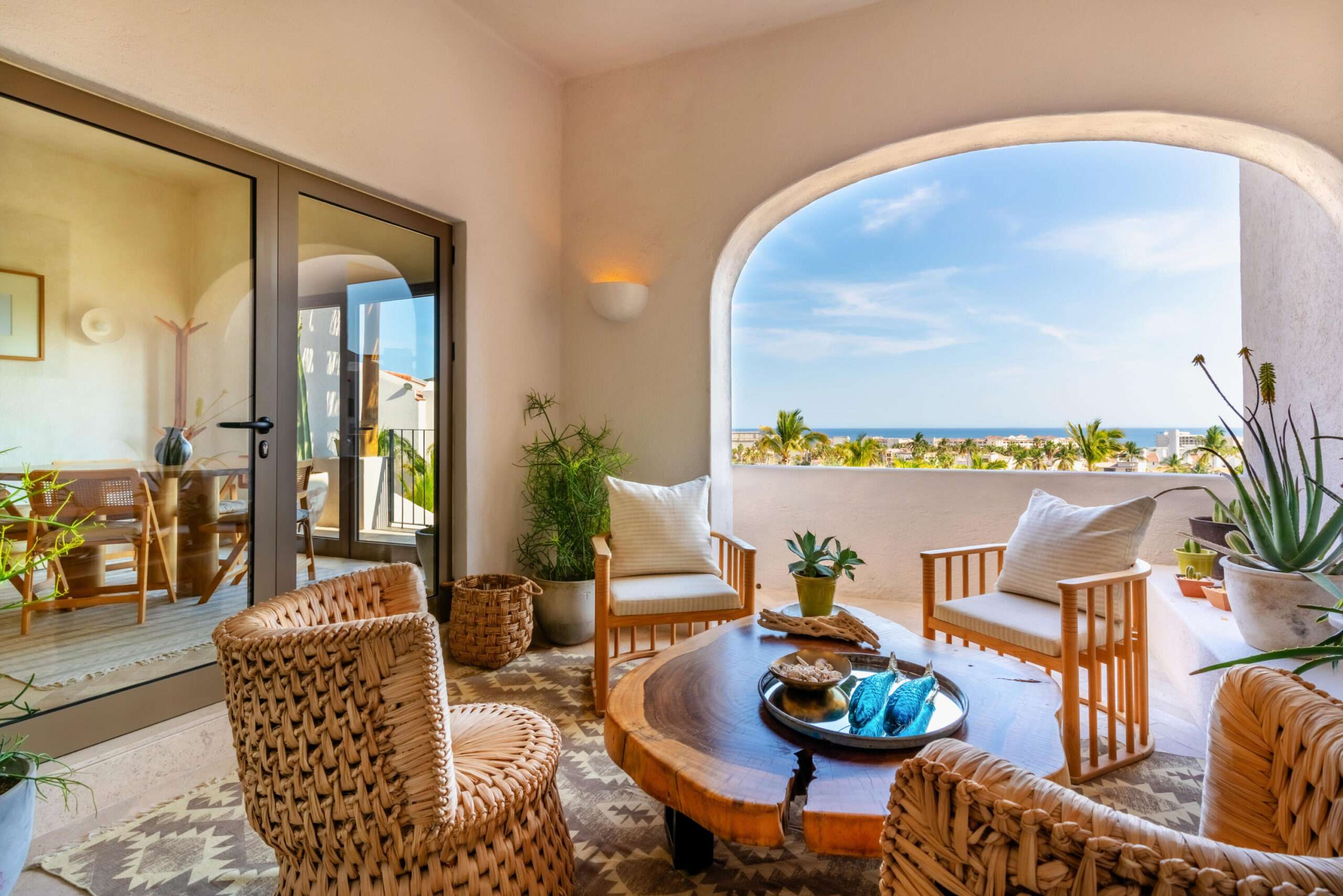 San Jose del Cabo Casa Nima This stunning condo welcomes you with an inviting entry that flows into a beautifully designed, fully equipped kitchen with granite countertops and premium appliances. The dining area features soaring ceilings that fill the space with light and elegance. Spacious bedrooms offer comfort and tranquility, all enhanced by the distinctive touch of architect Ezquerra. Surrounded by exceptional resort-style amenities, this is more than a home, it's a place where every day feels like a getaway. – 3400 Paseo de Finisterra, San Jose del Cabo, BS