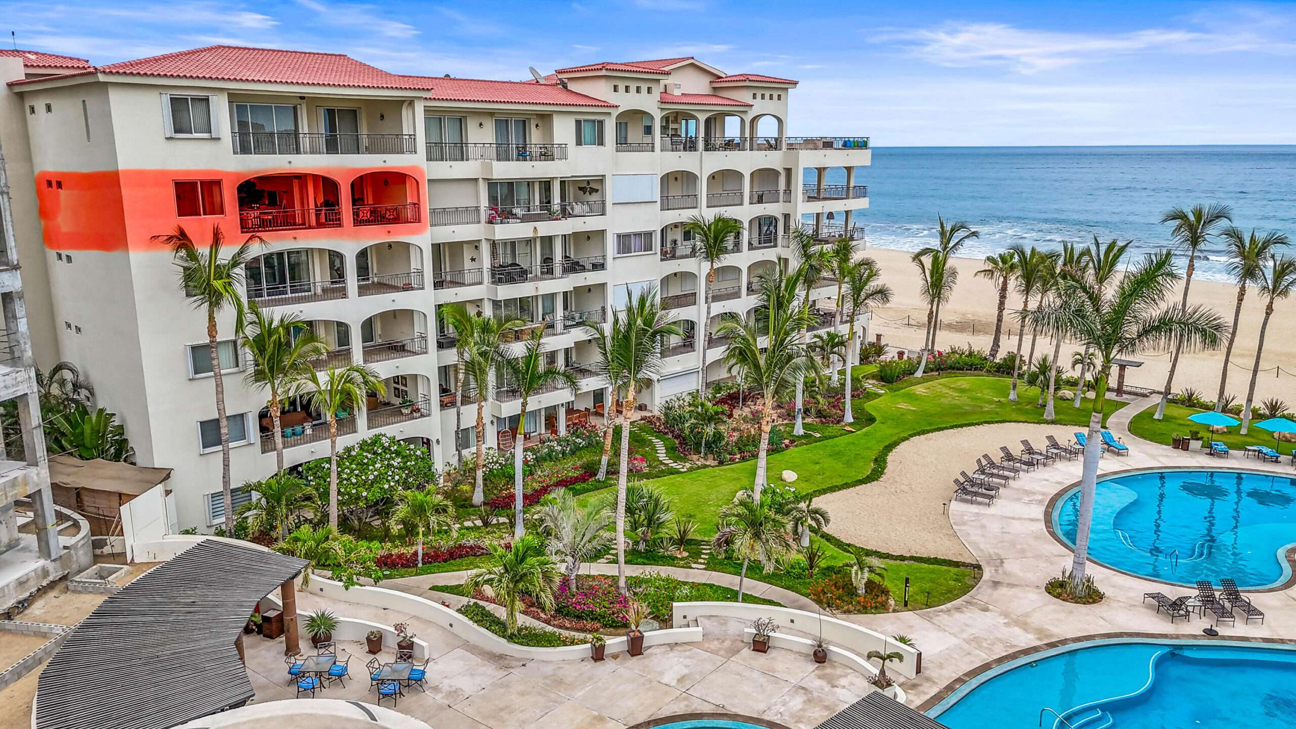 San Jose del Cabo Tortuga Bay Location is everything at upscale, BEACHFRONT, TORTUGA BAY. #1503 is a 2 BD/2BA on the 5th floor of the 1st phase of this exclusive enclave of 33 luxury condominiums, Generous 2000 sq ft floor plan is bright and airy. Pocket doors open indoors out to the covered patio. Perfect for for sale
